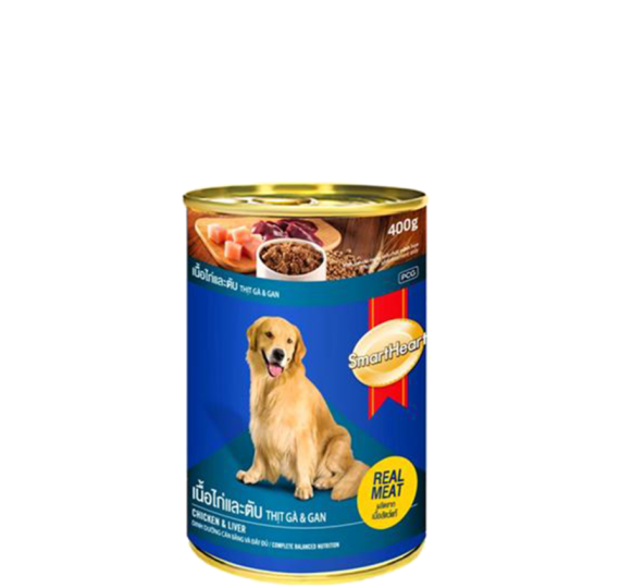 Thức ăn lon smartheart hương vị thịt gà và gan 
